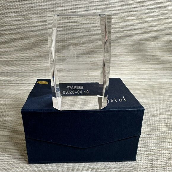 Crystal 3D Zodiac Sign Aries 3.20-4.19 Heavy Clear Laser Etched Glass With A Box - Picture 5 of 6